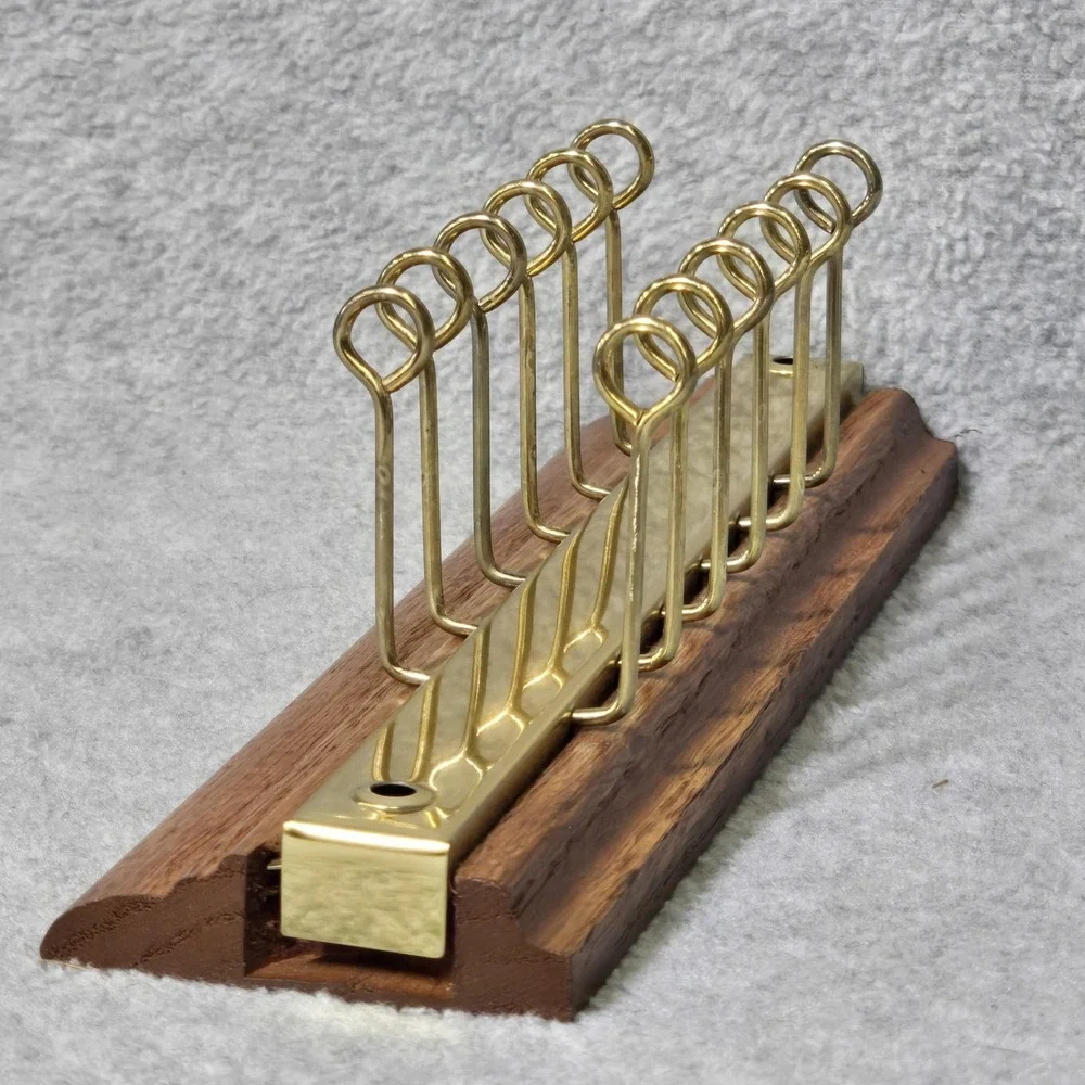 Vintage NOS Oak Wood Brass Tie Rack 12 Arm Wall Mount Necktie Organizer